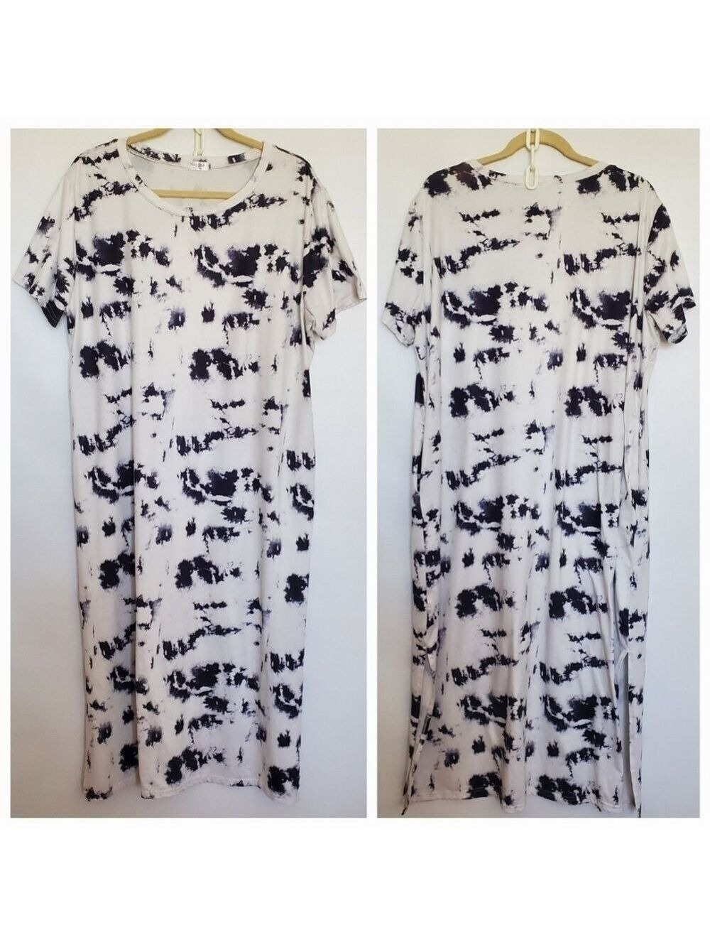 NAGGOO TIE-DIE DRESS MAXI BEACH BOHO WHITE BLUE WOMENS (XXL)